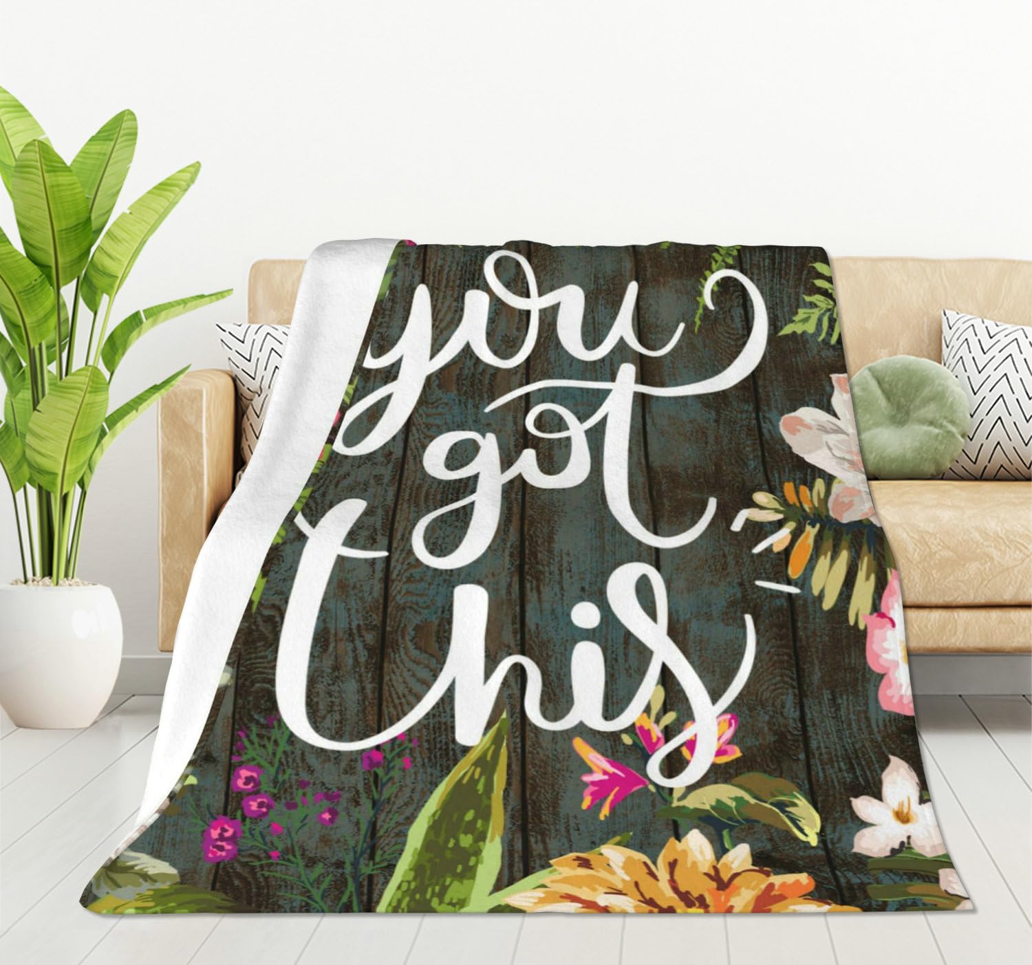 HGOD DESIGNS Floral Throw Blanket with Motivating Quote You got this Soft Blankets and Throws 100x130cm Caring for Women Men