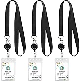 3 Pack Black Lanyard Retractable Badge Reels with Vertical ID Badge Holder for Teachers, Students, Office Workers