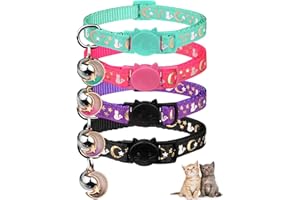 BAEUPPIT 4PCS Cat Collar with Bells,Breakaway Cat Collars,Kitten Collar with Bell Moons Stars Cute Kitty Safe with Pendant,Cat Collars for Girl Cats 6.9-10.7 Inch(Black&Purple&Pink&Teal)