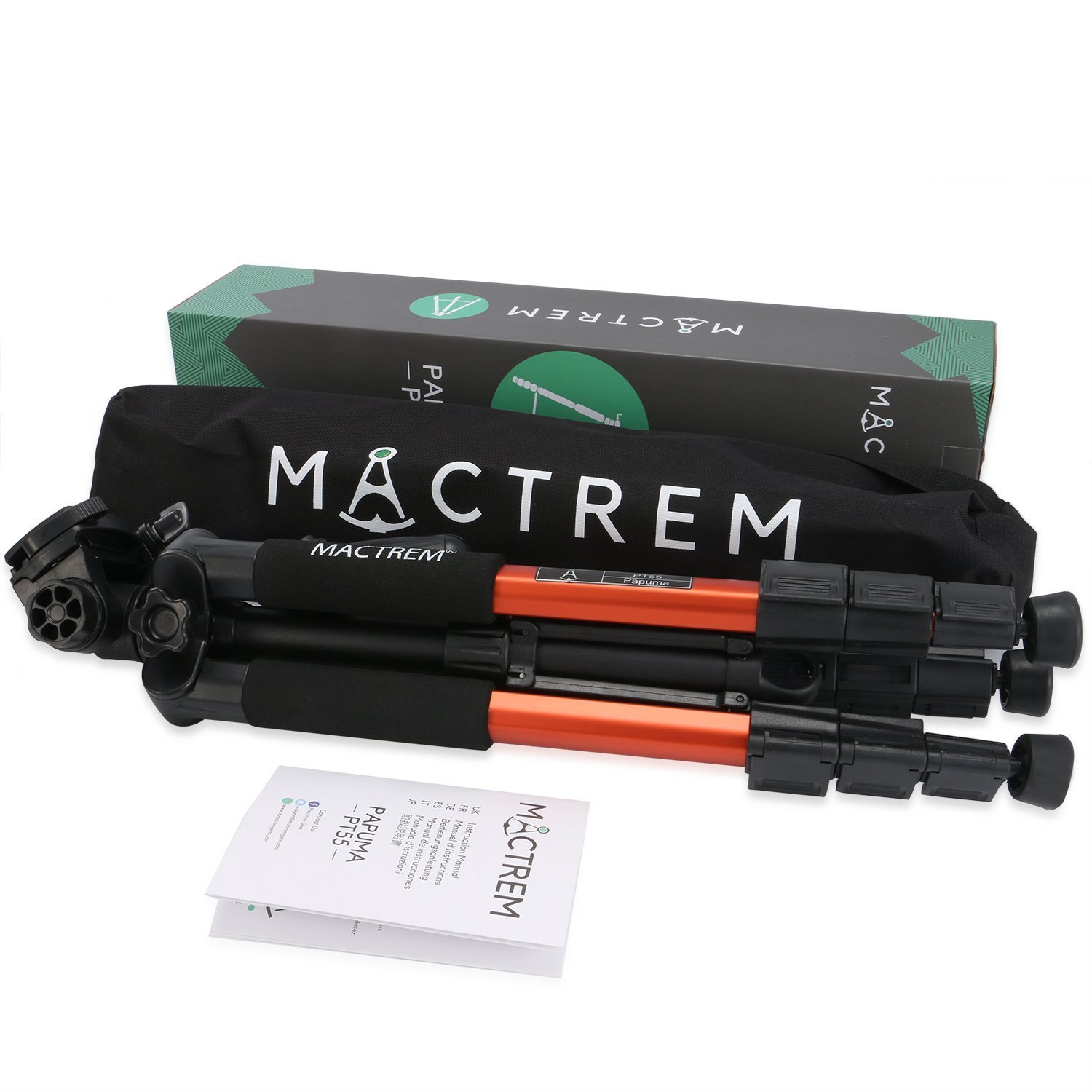 Camera Tripod Lightweight Portable Travel Tripod Aluminum Camcorder Stand MACTREM 55-Inch with Bag for DSLR Nikon Canon Sony Olympus Fuji Pentax Lumix DV Video (Orange)