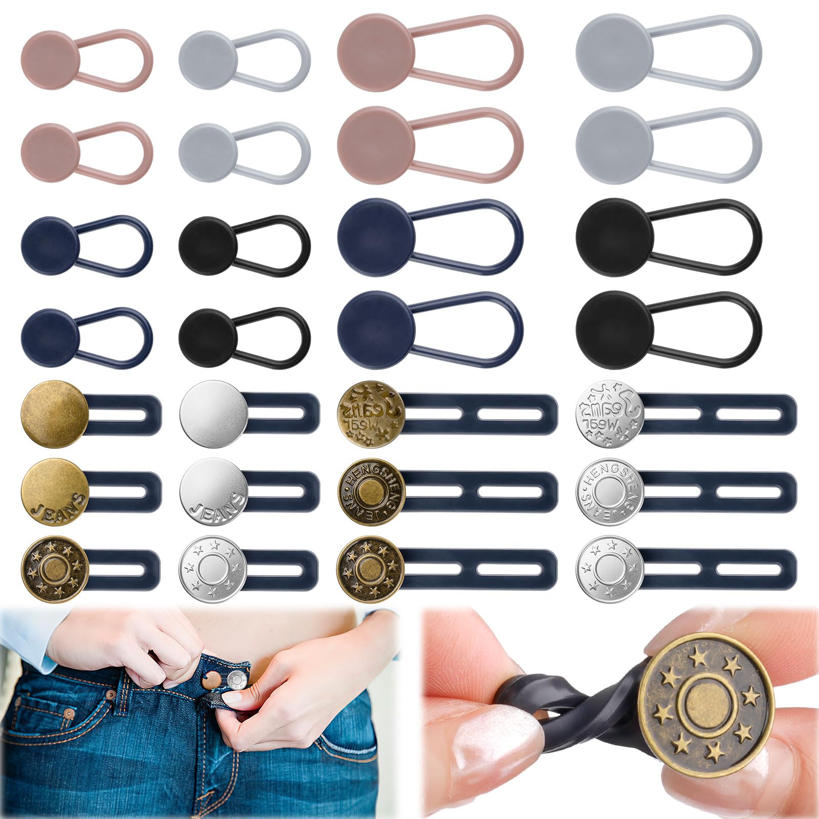 Photo 1 of 28 Pcs Button Extenders for Jeans, Waist Extender for Jeans, Pants Button Extender for Women & Men, No Sewing Waistband Extenders 1–1.8 Inches, Women's Accessories