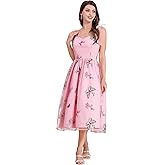 ODIZLI Butterfly Sleeve Dress for Women 1950s Retro Vintage Dress Sleeveless Tie Strap Embroidered Dress