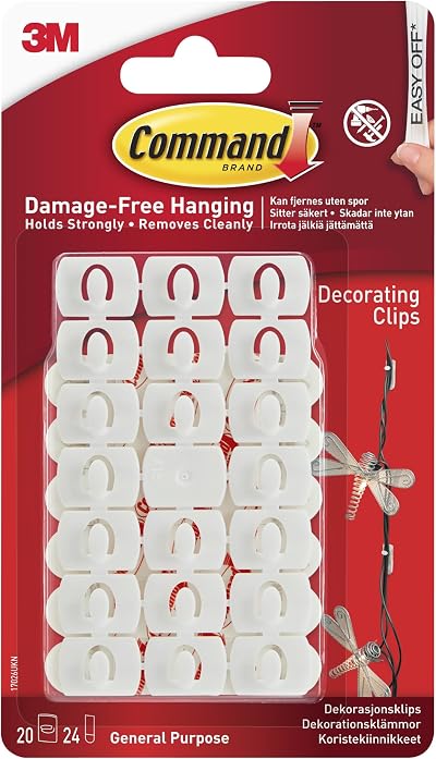 Command 17026 Decoration Clips White 20 Clips 24 Strips Christmas Fairy Light