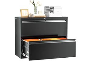 INTERGREAT Lateral File Cabinet 2 Drawer, Black Metal File Cabinets for Home Office, Locking File Cabinet for Letter/Legal/F4/A4 Size Hanging Files, Easy Assembly