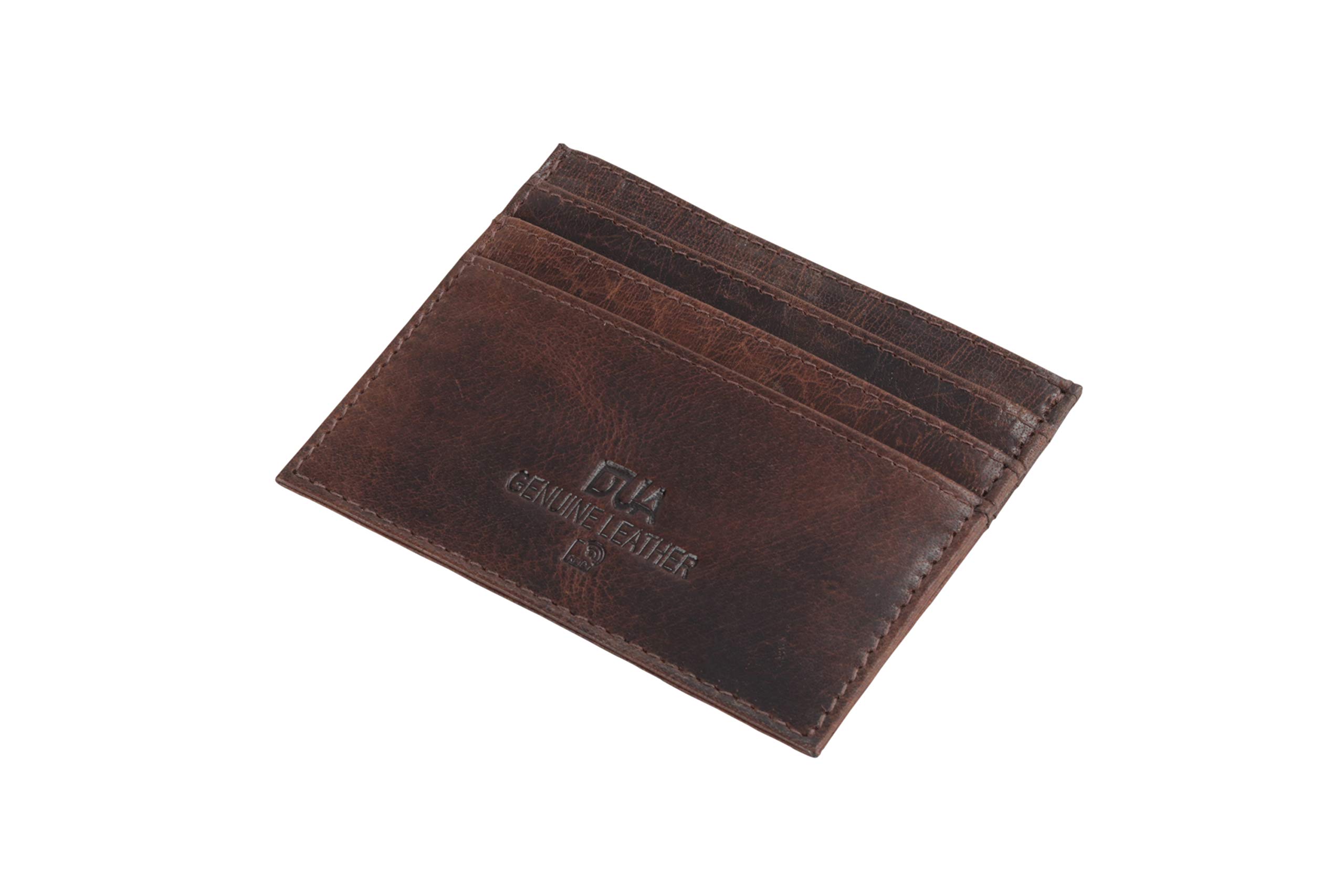 DUA RFID Mens Genuine Leather Minmalism Slim Credit Card Holder Wallet (Brown)