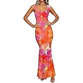 Caracilia Dresses for Women Summer 2026 Sleeveless Mesh Bodycon Floral Maxi Formal Wedding Guest Dress Party Spring