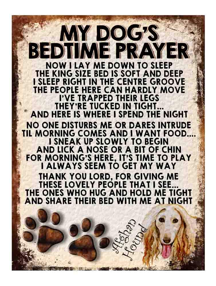 MY DOG'S BEDTIME PRAYER RETRO STYLE METAL TIN SIGN/PLAQUE DOG BREEDS (Afgan Hound)