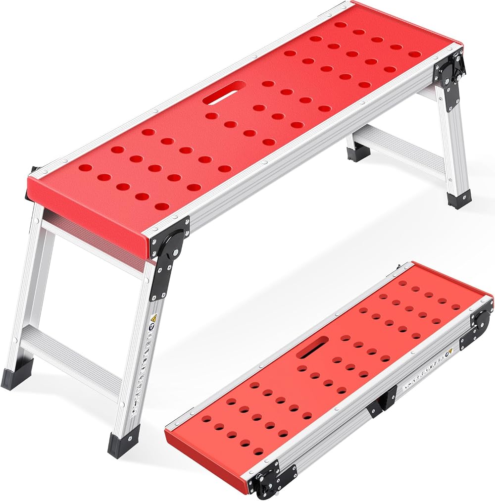 KINGRACK Folding Work Platform Aluminium Step Ladder with 150 kg Load