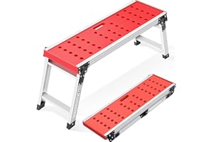 KINGRACK Folding Work Platform, Adjustable Step Ladder with Anti-Slip Feet Cover, Lightweight Stepladder with Safety Lock for Home, Office, Workshop and Garage, Maximum Load 330lbs