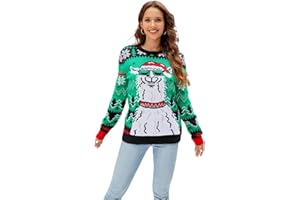 Ivnkeenes Ugly Christmas Sweater Adult Women Novelty Print Crew Neck Funny Alpaca Long Sleeve Festival Pullover Sweater