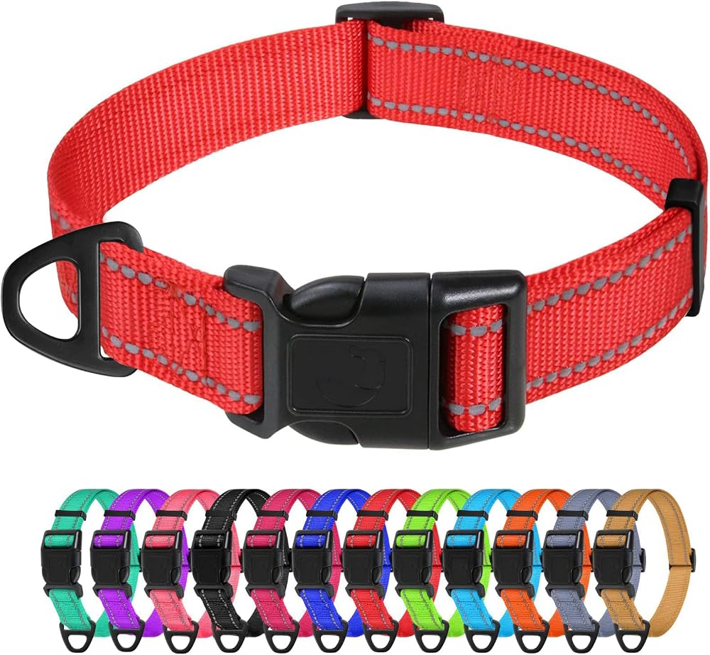TagME Reflective Nylon Dog Collar 2.0 cm Red Adjustable 25-40 cm Quick Release