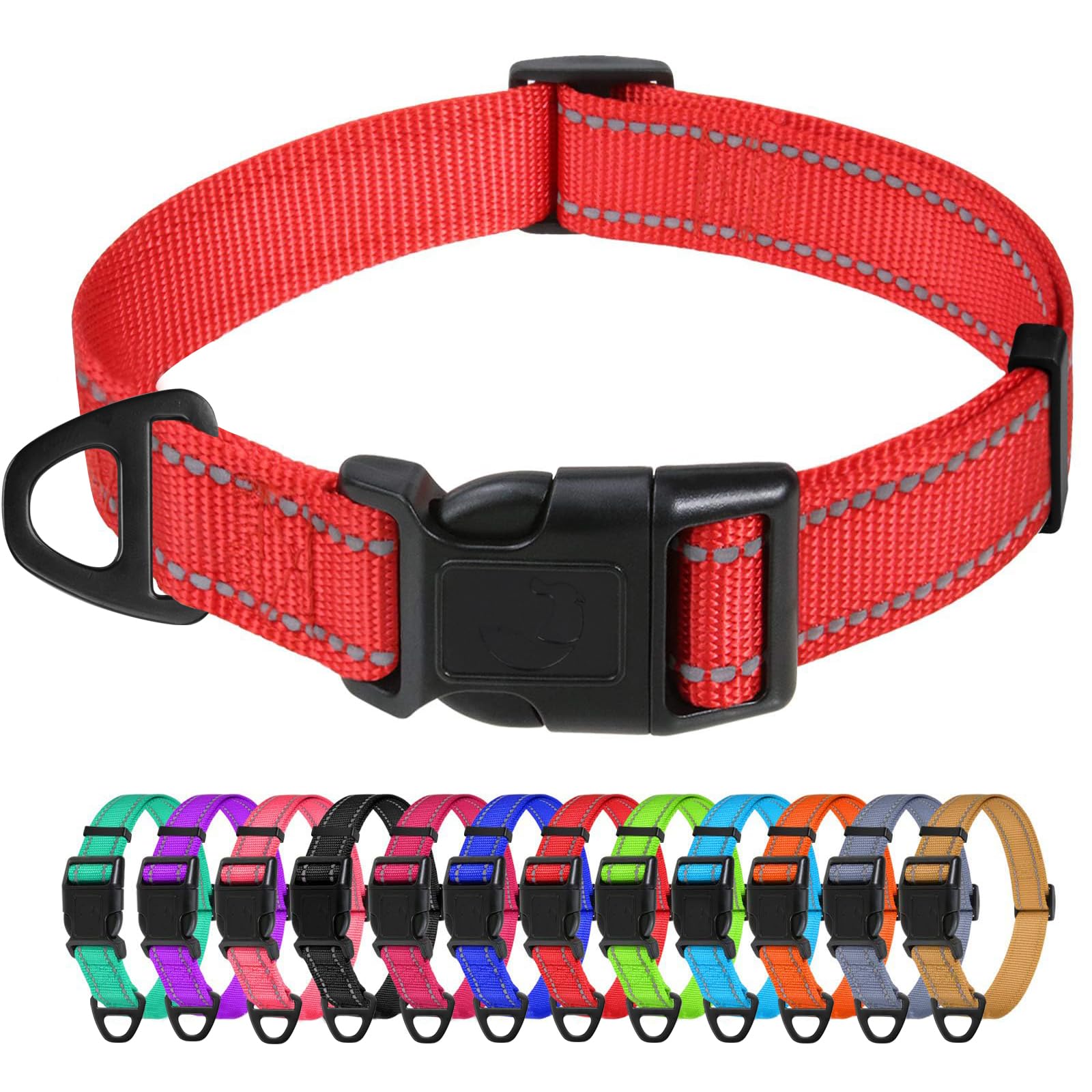 TagMe Reflective Nylon Dog Collars, Adjustable Classic Pet Collar with Quick Release Buckle for Small Dogs, Red, 1.5 cm Width
