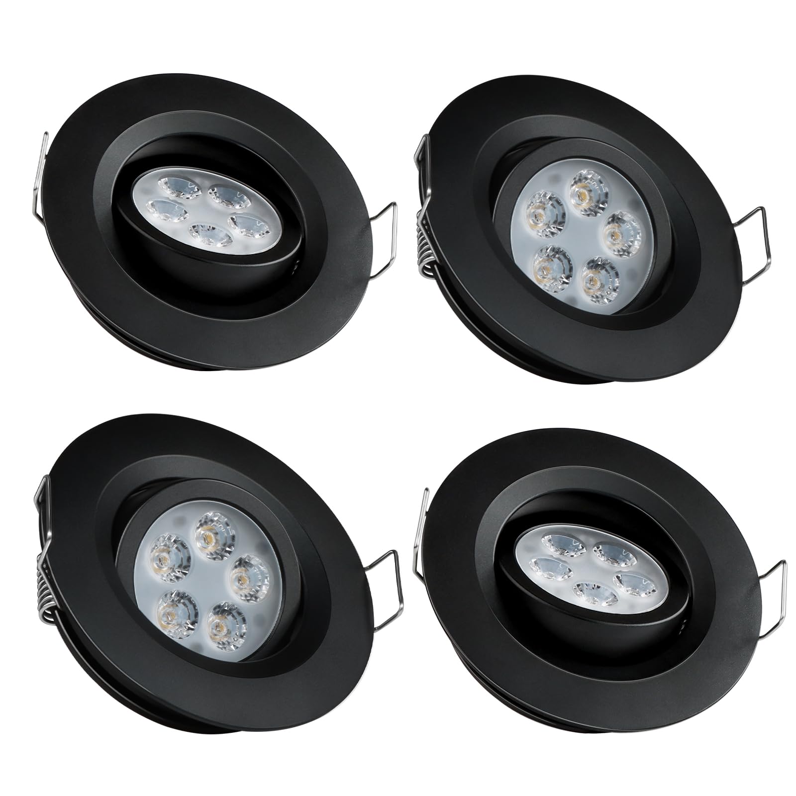 Photo 1 of acegoo Swivel RV Light Recessed Puck Light 12V LED Spotlight RV Interior Light, 36° Beam Angle Vertical 70° Adjustment,Full Aluminum Downlights, Diameter 2-3/4 Inch 4pcs (Black 3000K)