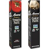 Amore Crowd Favorite - Garlic Paste (3.2oz) &amp; Tomato Paste (4.5oz) in a Tube, Vegan, Non GMO Verified (Variety 2 Pack)