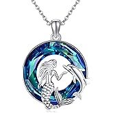 Mermaid Necklace S925 Sterling Silver Mermaid And Dolphin Necklace Crystal Mermaids Pendant Jewelry Gifts For Women Lover