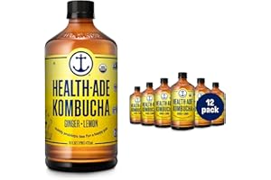 Health-Ade Kombucha Tea Organic Drink, Fermented Tea with Living Probiotics, Detoxifying Acids, Supports Gut Health, Non-GMO, Vegan, Gluten Free, 12 Pack (16 Fl Oz Bottles), Ginger-Lemon