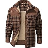 Gihuo Men's Long Sleeve Sherpa Lined Shirts Outdoor Warm Flannel Plaid Jacket Button Down Fleece Coats