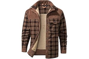 Gihuo Men's Long Sleeve Sherpa Lined Shirts Outdoor Warm Flannel Plaid Jacket Button Down Fleece Coats