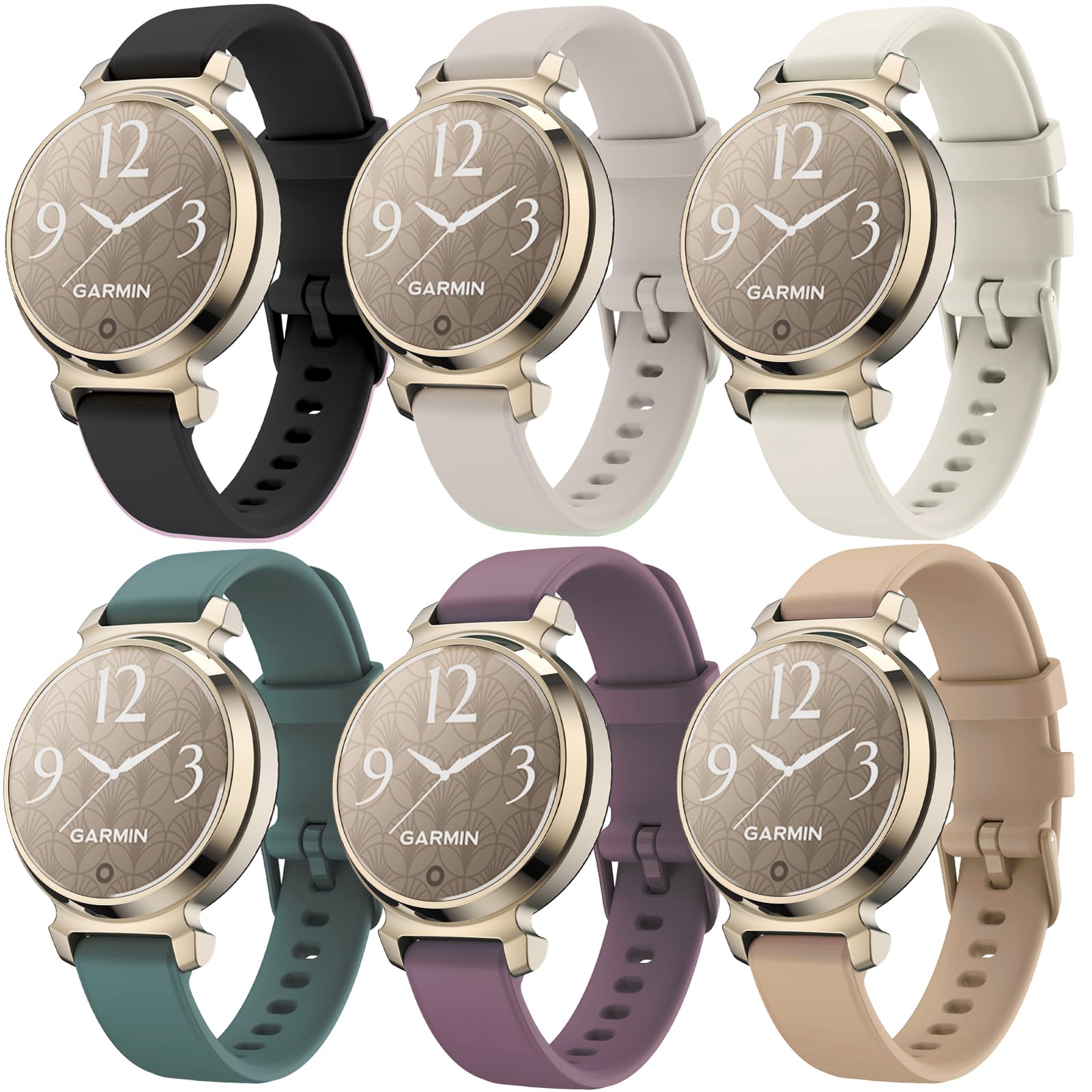 ViCRiOR 6 Pack Watch Bands Compatible with Garmin Lily 2 / Active/Classic Smart Watch, Quick Release Soft Silicone Replacement Women Band Strap for Garmin Lily 2