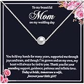 Mother of the Bride Gift from Daughter – To My Beautiful Mom Necklace on My Wedding Day, Pearl Pendant Jewelry with Message Card, Sentimental Wedding Gift for Mom