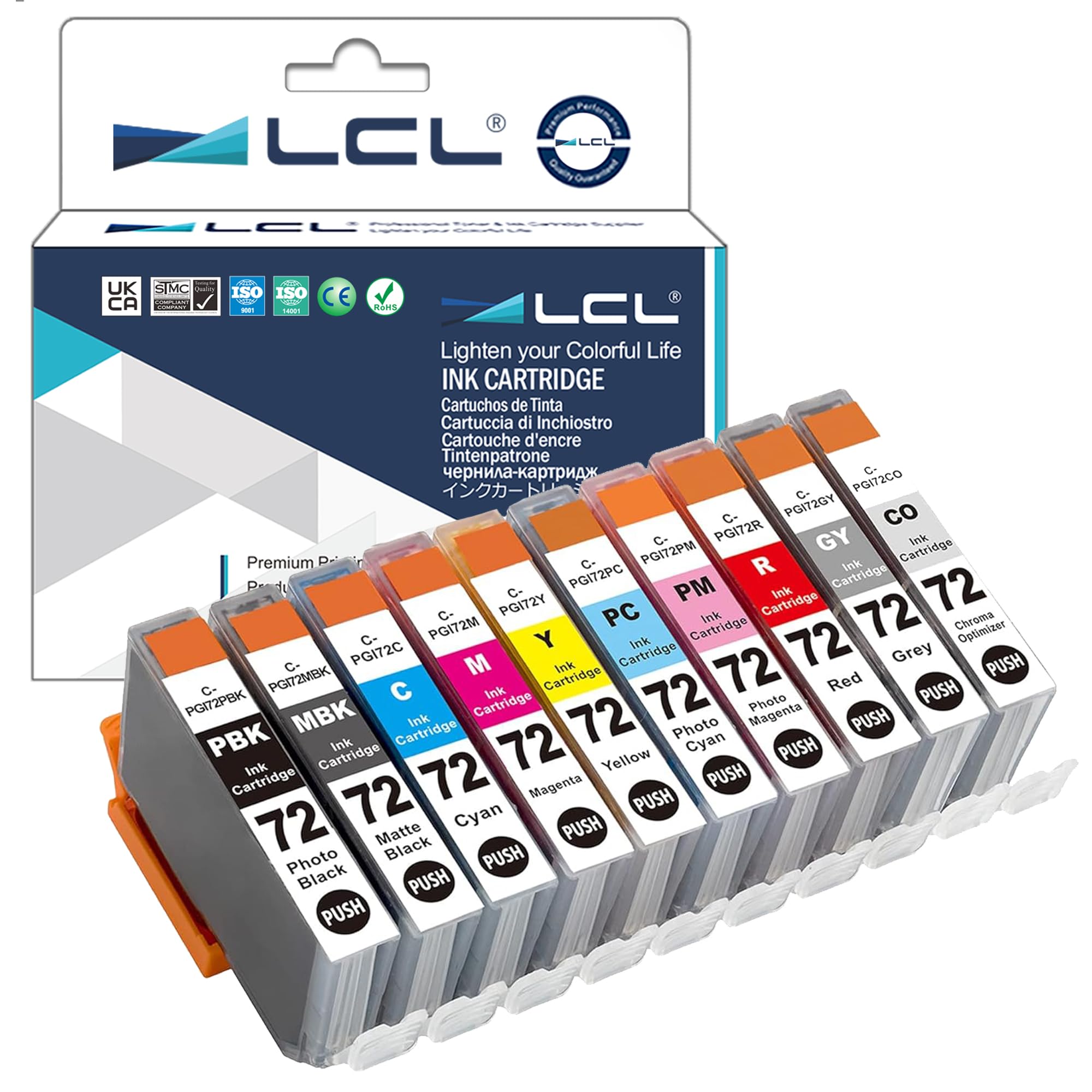 LCL 6402B009 6403B007 PGI72 PGI-72 (10-PACK PBK MBK C M Y PC PM R GY CO ) Ink Cartridge Compatible for Canon PIXMA Pro-10 Pro-10s