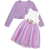 Mestown Little Girls Dress and Cardigan Set 2 Piece Floral Print Tulle Sleeveless Princess Dress and Long Sleeve Ruffle Shrug