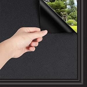 SUQ I OME Total Blackout Window Films,Static Cling Window Tint, 100% Light Blocking, Nap Time, Night Working, Heat Rejection, Baby Room and Day Sleeping (Matte Black, 17”x 78”)