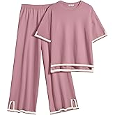 Ekouaer Lounge Set for Women Travel Outfits 2 Piece Sets Short Sleeve Sweater Top Wide Leg Long Pants Loungewear