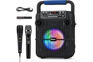 Asmuse Karaoke Machine with 2 Microphones, Portable Karaoke Machine for Adults with LED Lights, Portable Bluetooth Speaker for Party/Home/Gift, Support TF Card, USB, AUX in, FM, REC