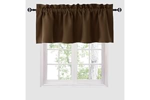 Hiasan Valance Curtains Blackout Solid Rod Pocket Valances for Living Room and Bedroom, 42 x 18 Inches Length, Brown, 1 Panel