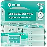 SUNKISS Trustplus Wet Wipes for Adult No Rinse, Extra Large 8”x12” Body Cleaning Washcloths for Elderly Incontinence & Cleansing, Unscented, 200 Count (4 Packs of 50)