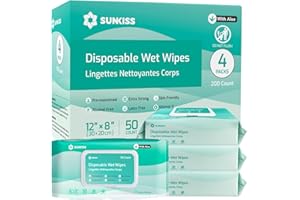 SUNKISS Trustplus Wet Wipes for Adult, Extra Thick 8”x12” Body Cleaning Wipes with Aloe for Elderly Incontinence & Cleansing,