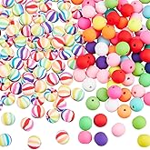 SUNNYCLUE 200Pcs 8mm Polymer Clay Beads Round Striped Beads Bulk Rainbow Strip Chunky Bubblegum Charms Gumball Loose Spacers for Jewelry Making Bracelets Necklaces Keychains Crafts Bag Christmas Decor