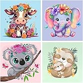bleihum 4 Pack Paint by Numbers for Kid Ages 10-12 Animals 8x8inch | Animal Paint by Number Kits for Kids, DIY Animal Oil Painting for Home Decoration