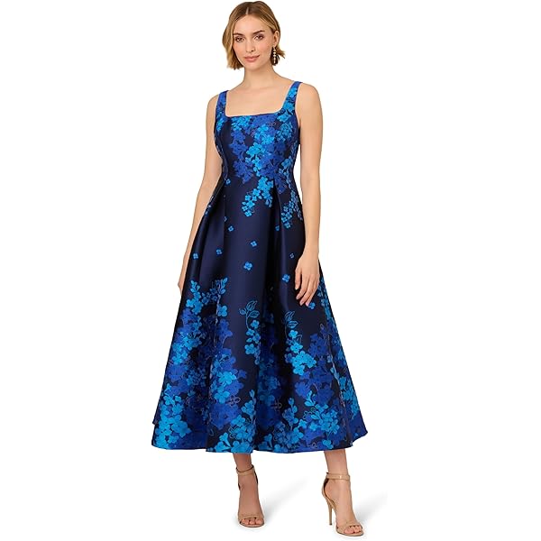 Amazon.com: Adrianna Papell Women's Floral Jacquard Midi Dress Blue Multi 2  : Clothing, Shoes & Jewelry