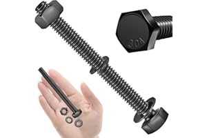 MYWISH (10 Sets) 1/4-20x3 Hex Head Stainless Steel Bolts and Nuts with Flat & Lock Washers, 304 Stainless Steel 18-8, Fully Threaded, Black Oxide, 1/4 Bolt