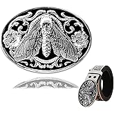 YKEBVPW Belt Buckle Cowboy Vintage Skull Style for Men Cool Western Rodeo Buckles for Belts Large Country Moth Belt Buckles for Men's Accessories Retro Longhorn Cowboy Rodeo Style