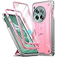 Poetic Revolution Case for OnePlus 12 5G (2024), Built-in Screen Protector [Work with Fingerprint ID], [2 Front Frame] Full Body Rugged Shockproof Protective Cover Case with Kickstand, Pink