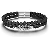 BOPREINA Leather Bracelets for Men Mens Beaded Bracelets Double Layered Tiger Eye Lava Rock Stone Leather Mens Bracelet Braided Leather Rope and Beaded Stone Bracelet
