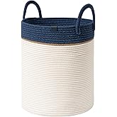 LA JOLIE MUSE Woven Basket Rope Storage Baskets - Large Cotton Organizer, Basket for Baby Blanket, Kids Toy Nursery Laundry Basket Navy Blue M
