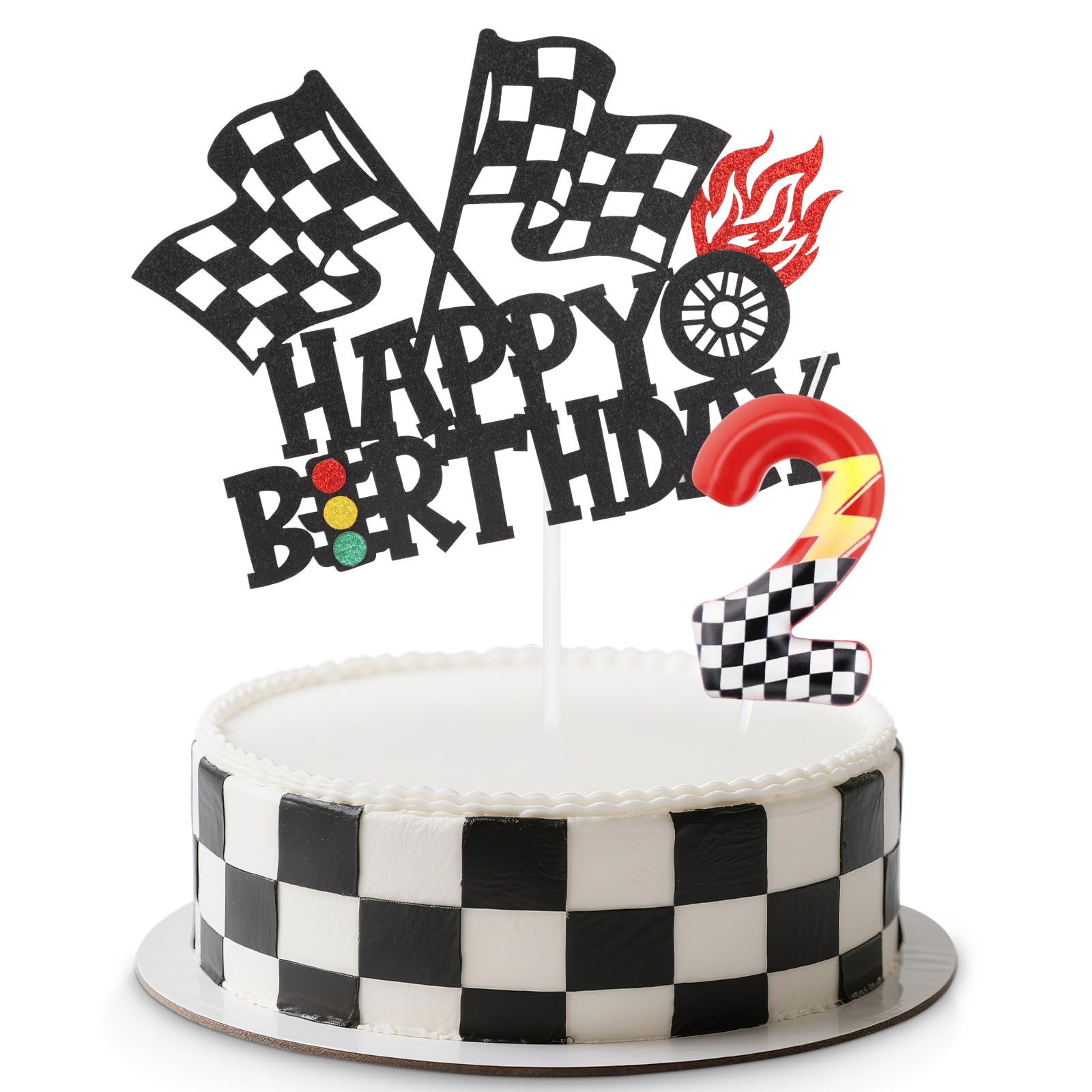 Racing Cars Birthday Candles Set,Red Number 2 Candle for Cake,2nd Birthday Decorations for Boys,Racing Cupcake Toppers Cake Decorations for Boys Girls Birthday,Cars Themed Party Supplies