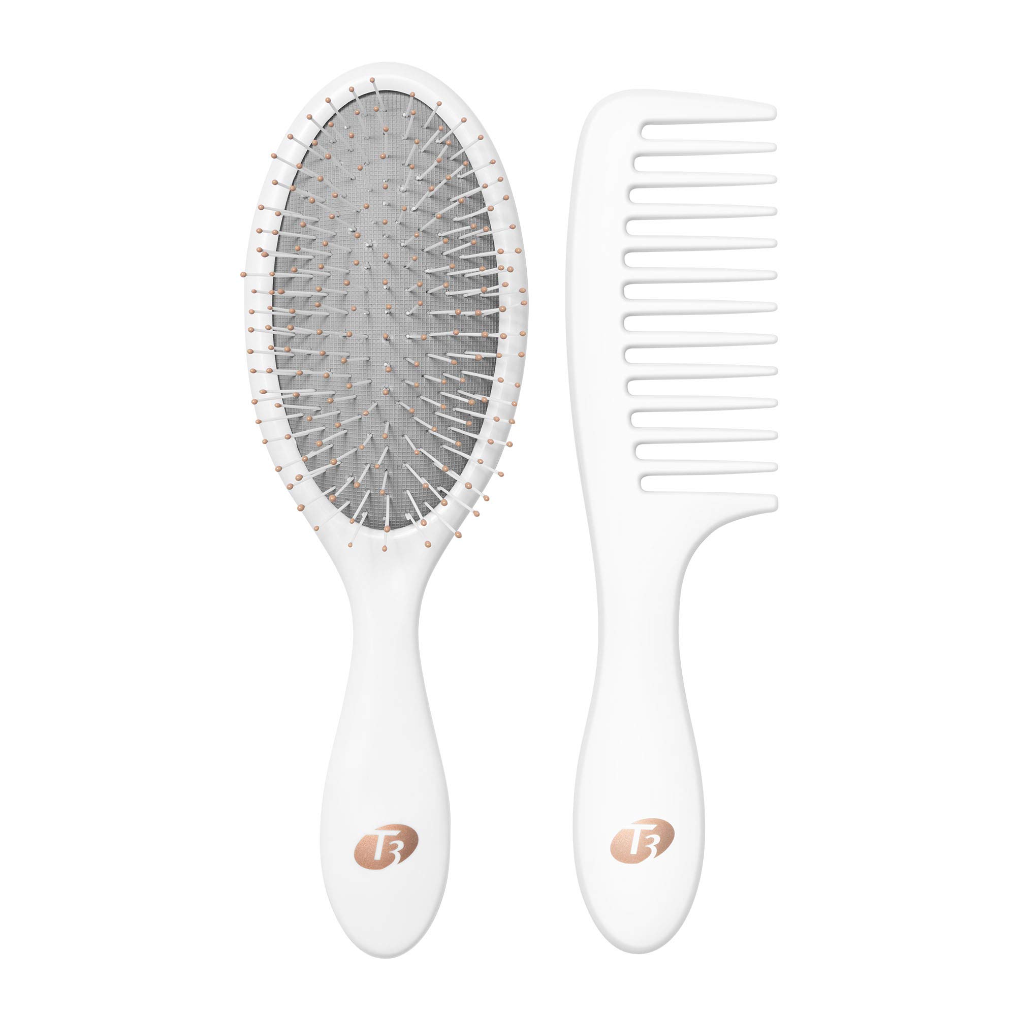 Photo 1 of T3 Detangle Duo Brush Set | Detangling Brush and Shower Comb Set | Comb to Disperse Liquid & Brush to Detangle Wet Hair| For All Hair Lengths and Textures, white, 1 Count (Pack of 1)