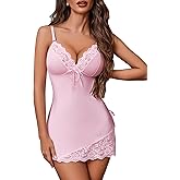 Avidlove Night Gowns for Women Babydoll Lingerie Dress Lace Trim Sleepwear Chemise Nightgowns Side Split Nighty