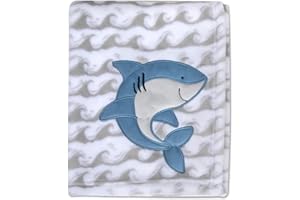 BABY ESSENTIALS Plush Fleece Throw and Receiving Baby Blankets for Boys and Girls 30x40 (Happy Shark)