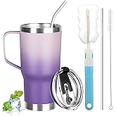 20 oz Tumbler with Handle, Stainless Steel Insulated Tumbler with Lid and Straw, Double Wall Vacuum Coffee Mug Tumbler, Insulated Coffee Thermal Cup for Cold and Hot (Light Dark Purple, 20, ounces)