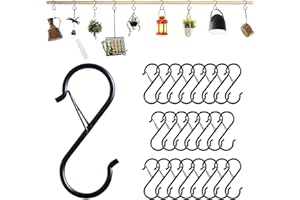 Baoswi 24 Pack S Hooks for Hanging Black S Hooks Heavy Duty Metal Hooks with Safety Buckle Design for Hanging Plants, Lights, Kitchenware, Pans, Pots, Utensils, Clothes, Towels