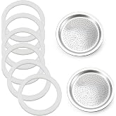 Moka Pot Spare Parts Replacement for Bialetti 9 Cup Gasket and Plate | Silicone Gasket and Aluminum Filter Plate Compatible with Moka 9 Cup Express/Moka Induction/Venus, 6 Pcs Ring and 2 Plate.