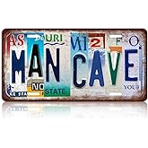 Vintage Man Cave Metal Tin Sign License Plate Wall Decor for Home Bar Pub 12 x 6 Inches