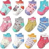 Aroveea Baby Toddle Socks Grip Non Slip Kids Boys Girls Cotton 12 Pack Ankle Cute Newborn Socks