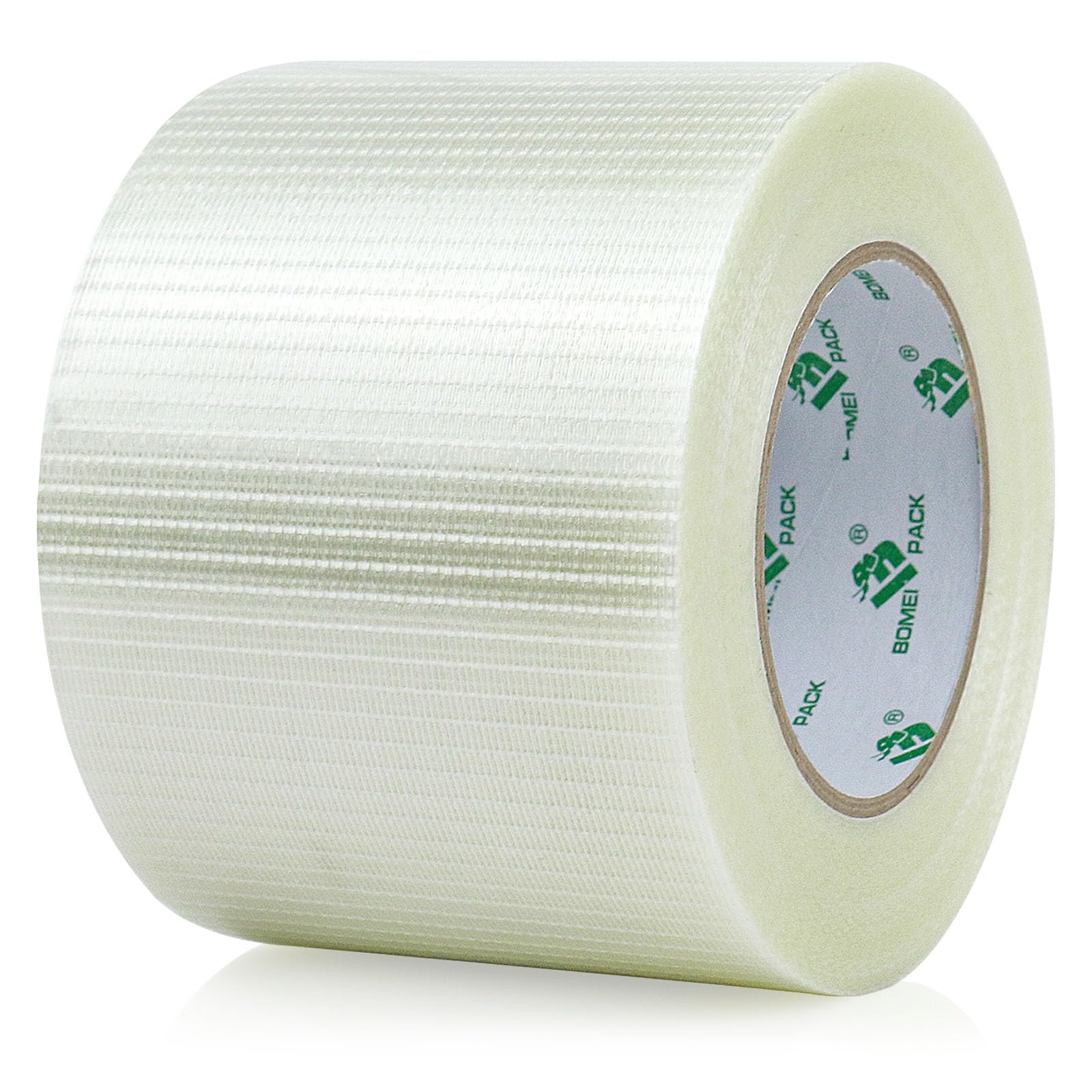 BOMEI PACK 4 inch Wide Filament Tape Crossweave Reinforced,100mm x 50m 1 roll Sticky 170mic thickness Clear Bi-Directional Filament Strapping Tape Fiberglass Reinforced Tape,Heavy Duty sealing Tape